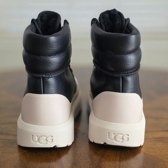 UGG Neumel High Weather Black Birch Tan Leather Boots Fur Women's 8 New 1158208 - Picture 3 of 11